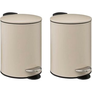 5Five kleine pedaalemmer 2x metaal beige 3L Badkamer Badkamer/toilet
