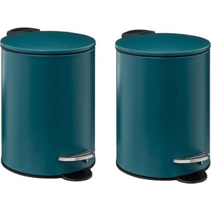 5Five kleine pedaalemmer 2x metaal blauw 3L Badkamer Badkamer/toilet