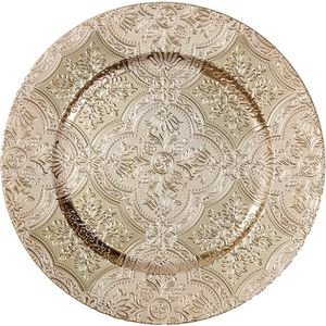 Inge Christmas kaarsenbord/onderbord - goud brokant - kunststof - D33 cm - rond