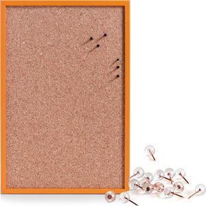 Prikbord incl. 25x punaises rose goud - 40 x 60 cm - oranje - kurk