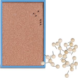 Prikbord incl. 25x punaises - 40 x 60 cm - hout - blauw - kurk