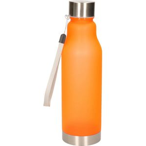 Waterfles/drinkfles/sportfles - oranje - kunststof/rvs - 600 ml