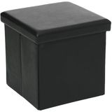 Atmosphera Poef/Hocker/voetenbankje - 2x - opbergbox - zwart - pvc/mdf - 38 x 38 cm - opvouwbaar