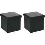 Atmosphera Poef/Hocker/voetenbankje - 2x - opbergbox - zwart - pvc/mdf - 38 x 38 cm - opvouwbaar