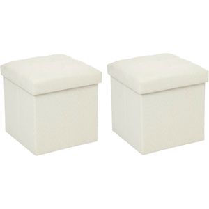 Atmosphera Poef/Hocker/Voetenbankje - 2x - opbergbox - beige - PU/MDF - 38 x 38 cm - opvouwbaar