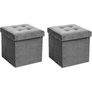 Atmosphera Poef/hocker/voetenbankje - 2x - opbergbox - zilvergrijs - PU/MDF - 38 x 38 cm - opvouwbaar