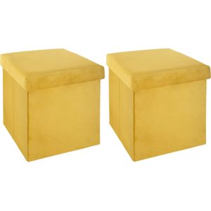 Poef/hocker - 2x - opbergbox - geel - kunststof/mdf - 38 x 38 x 38 cm - opvouwbaar - Poefs
