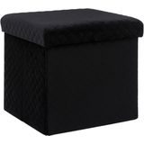 Atmosphera Poef/hocker/voetenbankje - 2x - opbergbox - fluweel zwart - PU/MDF - 31 x 31 x 31 cm - opvouwbaar