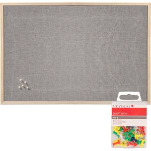 Prikbord incl. 40x punaises gekleurd - textiel - 60 x 80 cm - lichtgrijs