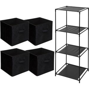 Storage Solutions Opbergrek Smartrack - met 4x mandjes stof - zwart - 34 x 104 cm