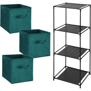 Storage Solutions Opbergrek Smartrack - met 3x mandjes stof - petrol groen - 34 x 104 cm