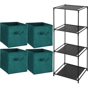 Storage Solutions Opbergrek Smartrack - met 4x mandjes stof - petrol groen - 34 x 104 cm