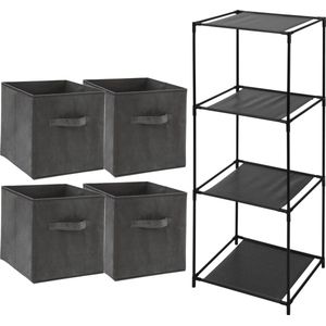 Storage Solutions Opbergrek Smartrack - met 4x mandjes stof - donker grijs - 34 x 104 cm