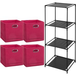 Storage Solutions Opbergrek Smartrack - met 4x mandjes stof - framboos roze - 34 x 104 cm