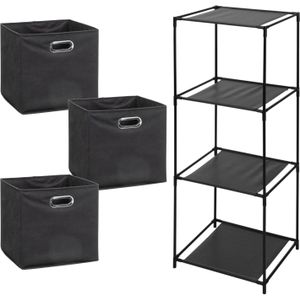 Storage Solutions Opbergrek Smartrack - met 3x mandjes stof - grijs - 34 x 104 cm