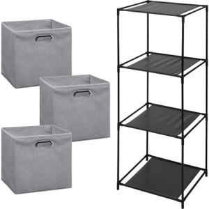 Storage Solutions Opbergrek Smartrack - met 3x mandjes stof - licht grijs - 34 x 104 cm