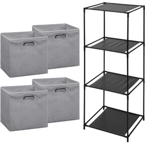 Storage Solutions Opbergrek Smartrack - met 4x mandjes stof - licht grijs - 34 x 104 cm