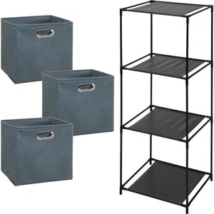 Storage Solutions Opbergrek Smartrack - met 3x mandjes stof - grijsblauw - 34 x 104 cm