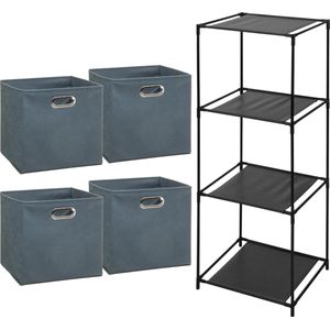 Storage Solutions Opbergrek Smartrack - met 4x mandjes stof - grijsblauw - 34 x 104 cm