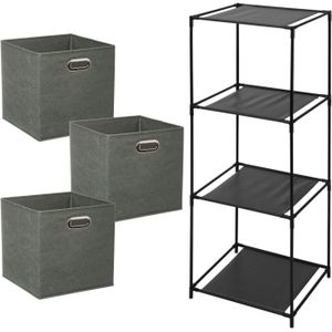 Storage Solutions Opbergrek Smartrack - met 3x mandjes stof - grijsgroen - 34 x 104 cm