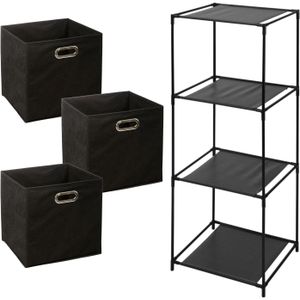 Storage Solutions Opbergrek Smartrack - met 3x mandjes linnen - zwart - 34 x 104 cm
