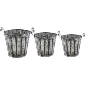 Emmer/plantenpot/bloempot - set van 3x stuks - zink - antraciet/grijs - Emmers