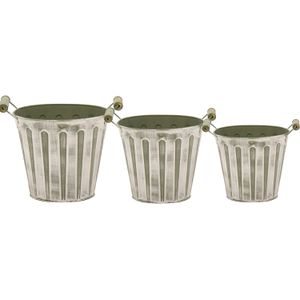 Emmer/plantenpot/bloempot - set van 3x stuks - zink - legergroen - Emmers