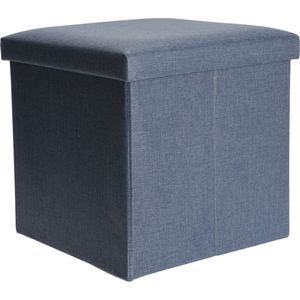 H&S Collection Poef/hocker/voetenbankje - opbergbox - blauw - polyester - 38 x 38 cm - opvouwbaar