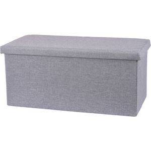 H&S Collection Poef/Hocker/Voetenbankje - Opbergbox - Lichtgrijs - Polyester - 76 X 40 X 38 cm