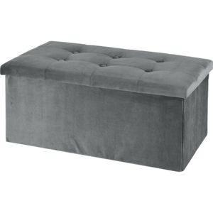 H&S Collection Poef/Hocker/Voetenbankje - Opbergbox Fluweel - Lichtgrijs - 76 X 40 X 38 cm