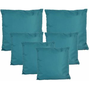 Bank/tuin kussens set - binnen/buiten - 6x stuks - petrol blauw - In 2 formaten - Sierkussens