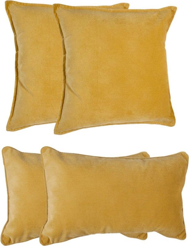 Atmosphera Bank/sierkussens Sophia - set 4x - Okergeel - polyester - met rits - In 2 formaten