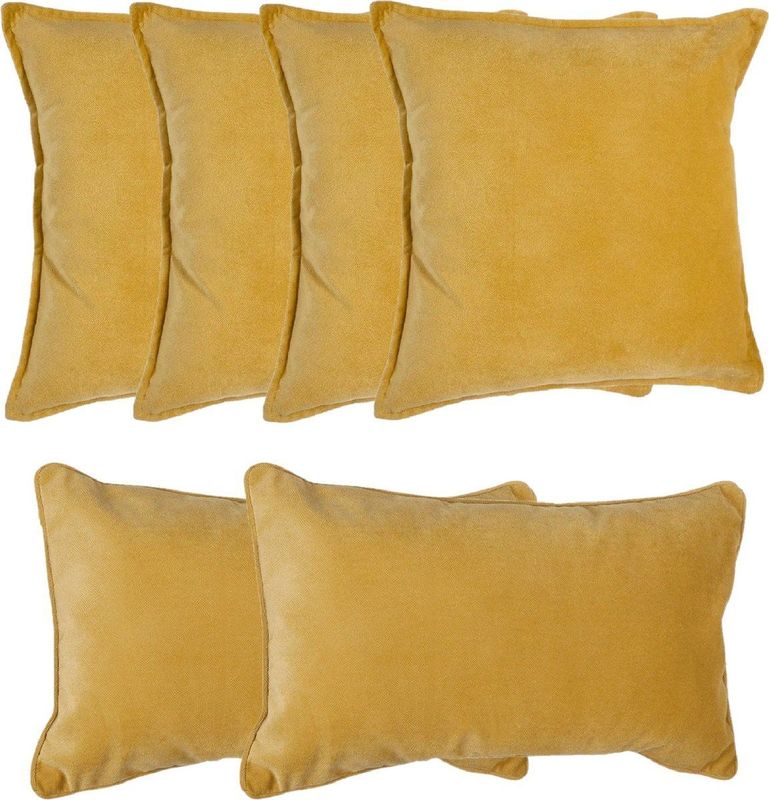 Atmosphera Bank/sierkussens Sophia - set 6x - Okergeel - polyester - met rits - In 2 formaten