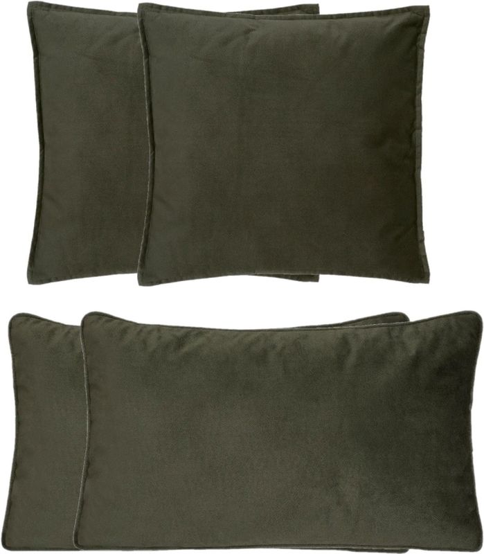 Atmosphera - Sophia - Sierkussens - Olijfgroen - Polyester - Set van 4
