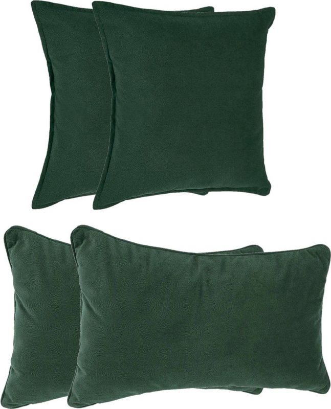 Atmosphera Bank/sierkussens Sophia - set 4x - Donkergroen - polyester - met rits - In 2 formaten