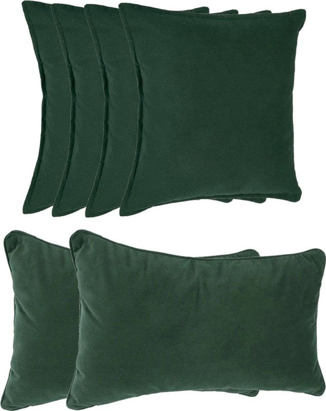 Atmosphera Bank/sierkussens Sophia - set 6x - Donkergroen - polyester - met rits - In 2 formaten