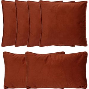 Atmosphera Bank/sierkussens Sophia - set 6x - Terracotta - polyester - met rits - In 2 formaten