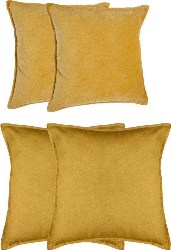 Atmosphera Bank/sierkussens Sophia - set 4x - Okergeel - polyester - met rits - In 2 formaten