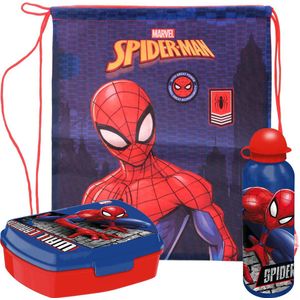 Marvel Spiderman Lunchbox set Voor Kinderen - 3-delig - Blauw - Incl. Gymtas/Schooltas