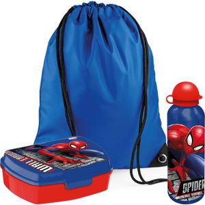 Marvel Spiderman Lunchbox set Voor Kinderen - 3-delig - Blauw - Incl. Gymtas/Schooltas