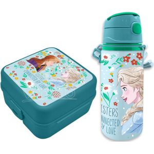 Disney Frozen lunchbox set voor kinderen - 2-delig - licht blauw - kunststof/aluminium