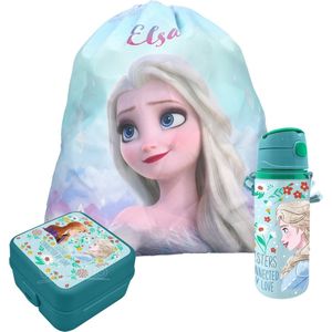 Disney Frozen lunchbox set voor kinderen - 3-delig - blauw - incl. gymtas/schooltas