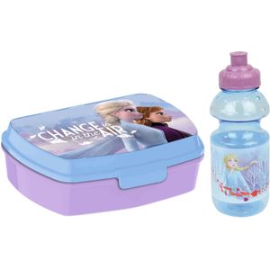 Disney Frozen lunchbox set voor kinderen - 2-delig - blauw/lila - kunststof
