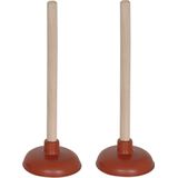 MSV Robuuste Gootsteen Ontstopper/Plopper - 2x - Hout/Rubber - 14 X 32 cm