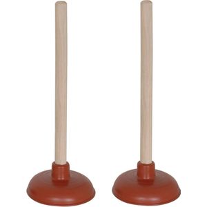 MSV Robuuste Gootsteen Ontstopper/Plopper - 2x - Hout/Rubber - 14 X 32 cm