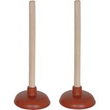 MSV Robuuste gootsteen ontstopper/plopper - 2x - hout/rubber - 11 x 30 cm