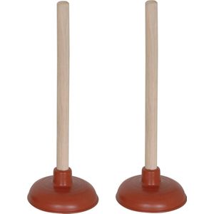 MSV Robuuste gootsteen ontstopper/plopper - 2x - hout/rubber - 11 x 30 cm