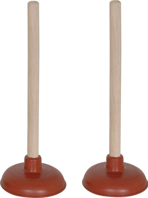 MSV Robuuste gootsteen ontstopper/plopper - 2x - hout/rubber - 11 x 30 cm