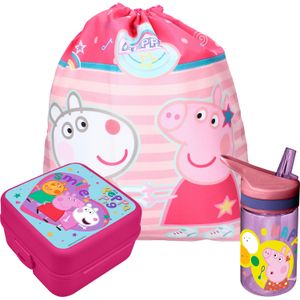 Peppa Pig lunchbox set voor kinderen - 3-delig - roze - incl. gymtas/schooltas