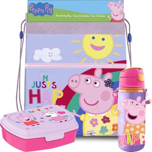 Peppa Pig Lunchbox set Voor Kinderen - 3-delig - Lila - Incl. Gymtas/Schooltas